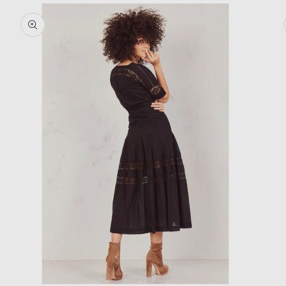 LOVE SHACK FANCY EDIE DRESS BLACK COTTON CROCHET LACE MAXI DRESS COCKTAIL DRESS - Picture 4 of 16